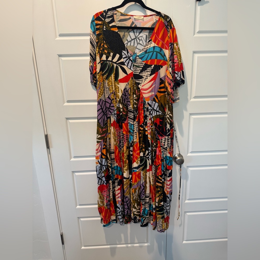 Loralette Abstract Artsy Maxi Dress Womens Multicolor Patchwork Relaxed Size 2X
